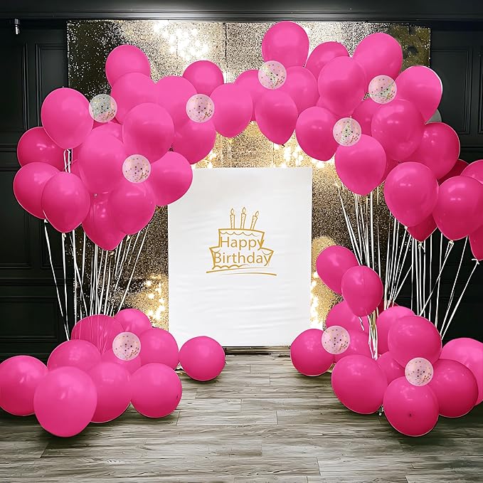 JOYIN 150 Pcs Hot Pink Balloons, Different Sizes 18 12 10 5 Inch Hot Pink Latex Balloon Arch Kit with Instruction for Birthday Party Graduation Wedding Holiday Decoration-BubblyBeeBaby
