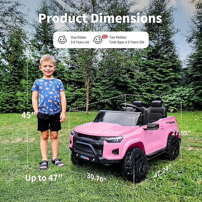 24V 10Ah Ride on Toy for Big Kids, 4WD 2 Seater Electric SUV Kids Car to Drive w/Remote Control, 4x200W Motors - Pink-BubblyBeeBaby