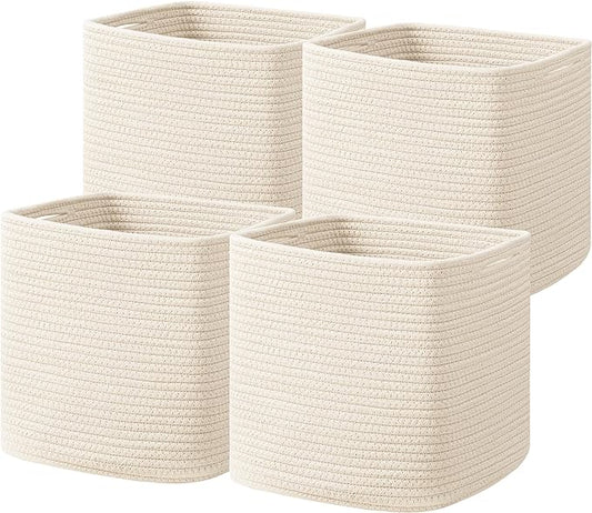 joybest Cube Storage Bins Set of 4, 13inch Cube Baskets Organizer for Nursery, Square Cotton Rope Baskets for Shelves Organizing, Kids Toy, Closet Storage, Beige-BubblyBeeBaby