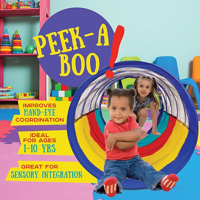 Kiddey Play Tunnel for Kids - Pop Up Tunnel Toys for Toddlers, Kids Multicolored Tunnel for Indoor/Outdoor Fun, Crawl & Play, Obstacle Course Great Gifts for Toddlers - Balls Not Included (2 Pk)-BubblyBeeBaby