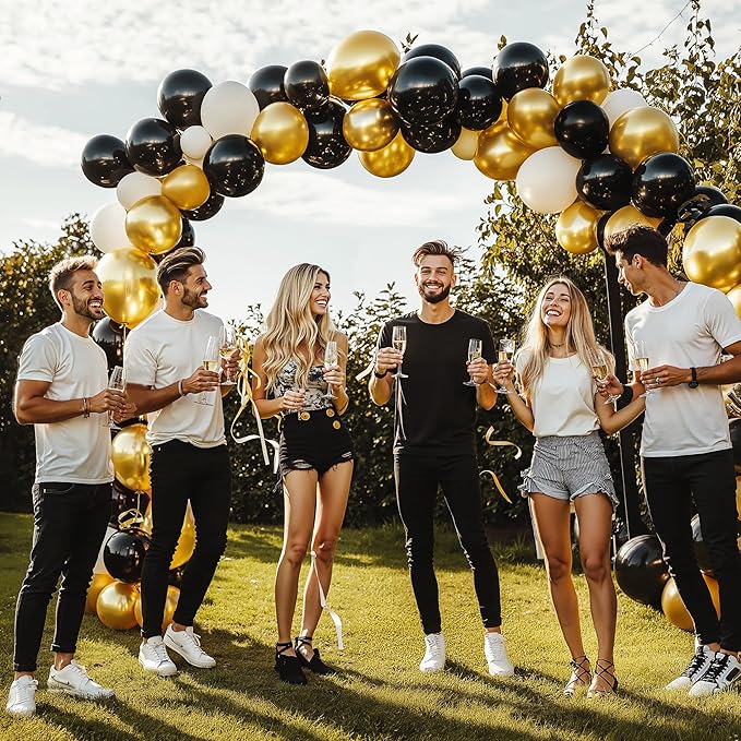 JOYIN 150 Pcs Metallic Gold Balloons, Different Sizes 18 12 10 5 Inch Gold Latex Balloon Arch Kit with Instruction for Birthday Decoration Party Graduation Wedding Holiday-BubblyBeeBaby