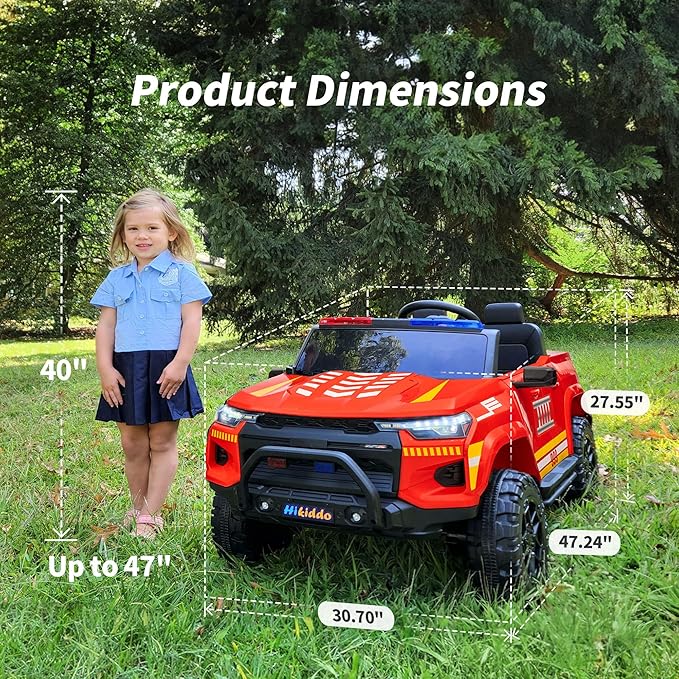 12V 7Ah Electric Fire Truck Ride-On Toy for Big Kids, 2 Seater Kids Ride on Car SUV w/Remote Control, Bluetooth - Red-BubblyBeeBaby