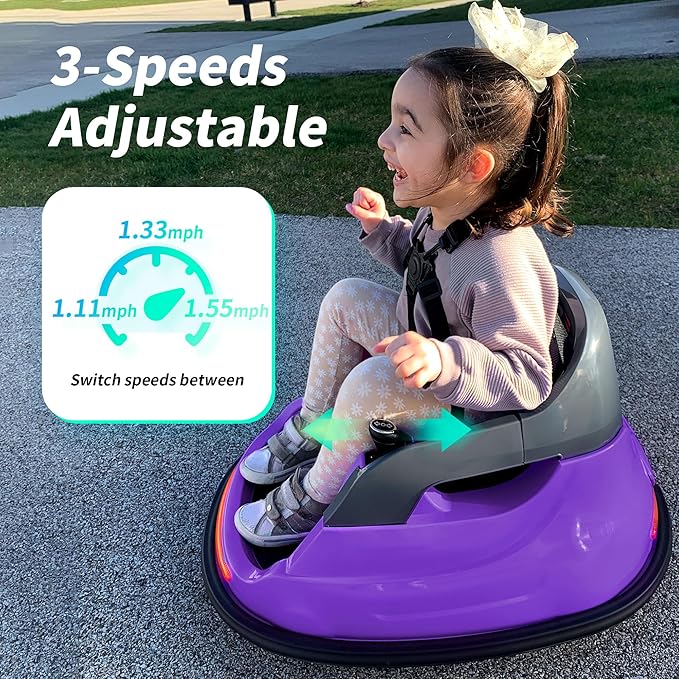 12V Kids Electric Bumper Car, Baby Bumper Car for Toddlers w/Remote Control, 360° Spinning - Purple-BubblyBeeBaby