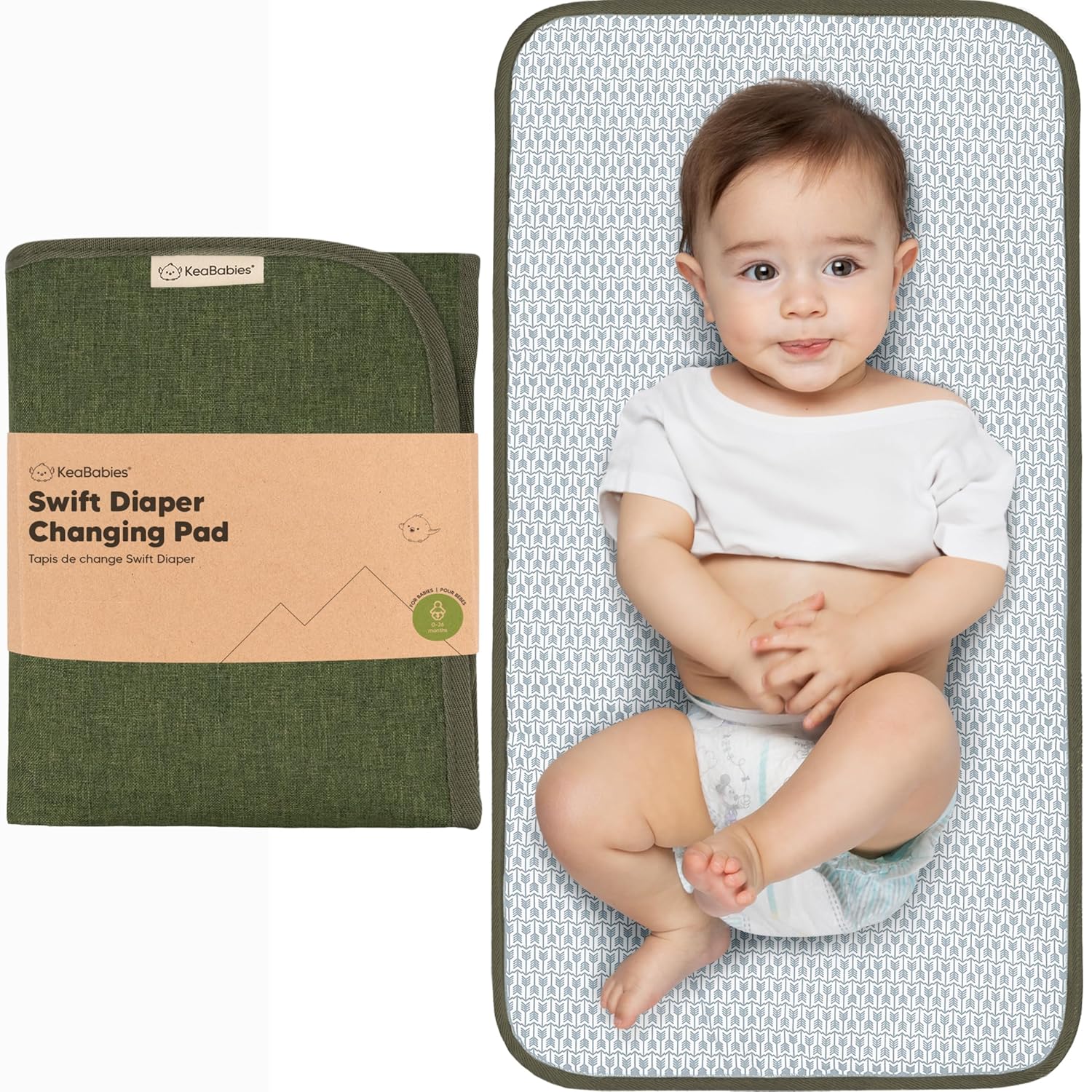 KeaBabies Portable Diaper Changing Pad, Easy Wipe Clean - Foldable Waterproof Baby Changing Mat for Diaper Bag, Compact, Lightweight, 25x13 Baby Changer Travel Essential, Machine Washable(Olive Green)