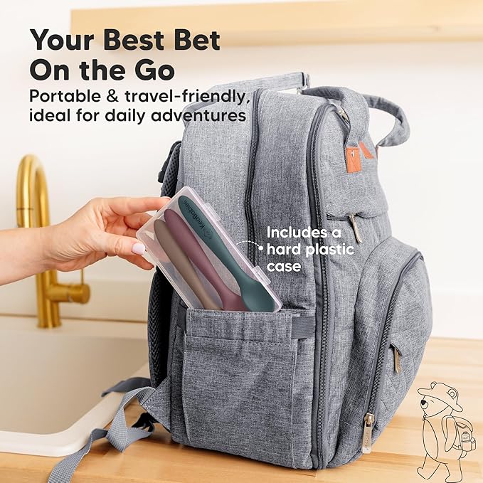 KeaBabies Silicone Baby Spoons, Self Feeding 6-12 months - 3-Pack Baby Weaning Eating Utensils, Toddler First Food Training Spoon, Infant, Kids Feeding Supplies Essential Set, Dishwasher-safe (Rocky)-BubblyBeeBaby