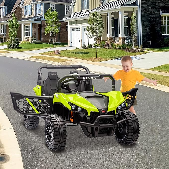 24V 2 Seater Ride On Car Truck, Power Wheels Kids UTV w/Parent Remote Control, 3.1 MPH Max Speed, Music Player, LED Lights & Storage, Electric Vehicle Ride On Toy for Kids Toddler Ages 3-8, Green-BubblyBeeBaby