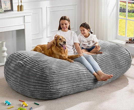 Hobestluk 6FT Bean Bag Chairs Adult Bean Bag with Portable Handle Comfy Large Bean Bag Lounge Chair with Removable Cover for Living Room Bedroom (Stripe Grey, 6FT)-BubblyBeeBaby