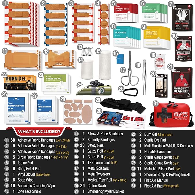 152 PCS Waterproof First Aid Kit, Portable Small Boat Dry Bag Bug Out Bags, Emergency Medical Kit Ideal for Boating, Camping, Fishing, Kayaking, Floating, Red-BubblyBeeBaby