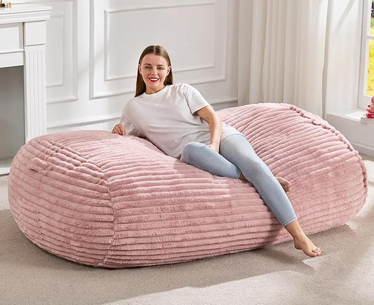 Hobestluk 5FT Bean Bag Chairs Adult Bean Bag with Portable Handle Comfy Large Bean Bag Lounge Chair with Removable Cover for Living Room Bedroom (Stripe Pink, 5FT)-BubblyBeeBaby