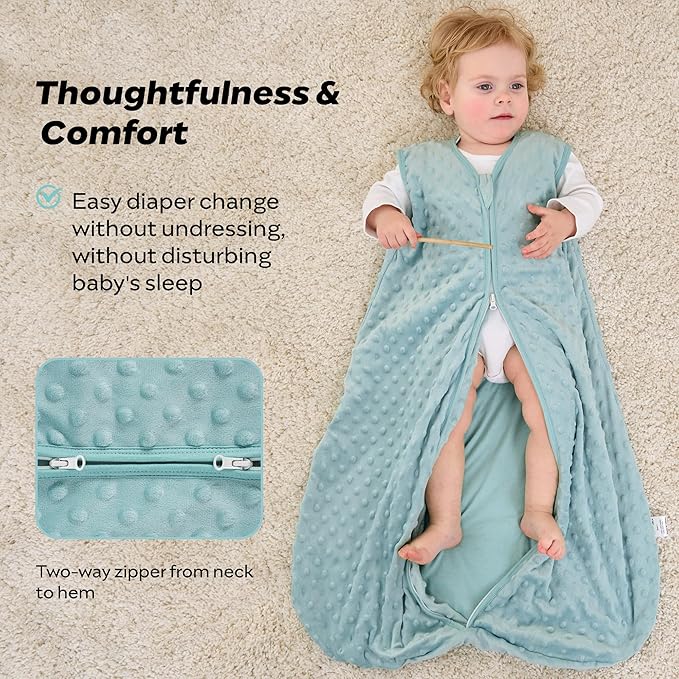 JELLYMONI Fleece Baby Sleep Sack 0-6 Months, 1.5 Tog Warm Winter Baby Wearable Blanket with Plush Dots and 2-Way Zipper, Cotton Toddler Sleep Sack-BubblyBeeBaby
