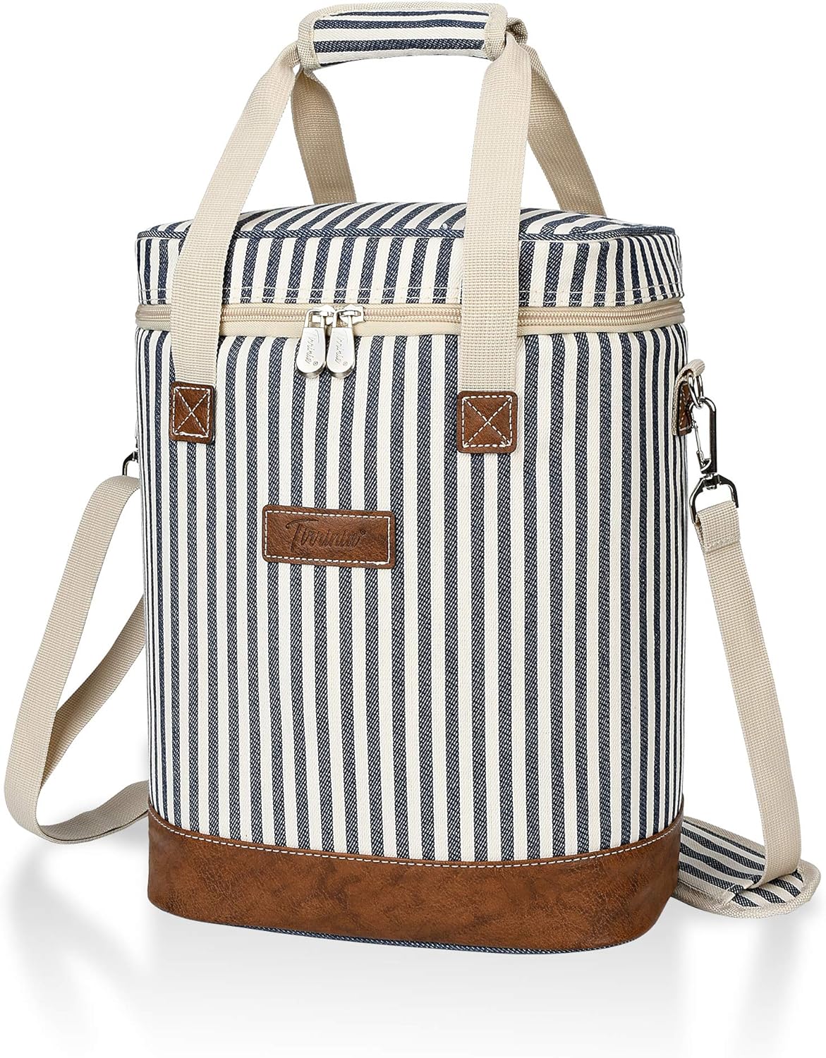 Tirrinia 6 Bottle Wine Cooler Bag - Blue Stripe, Padded & Thermal Insulated, Leakproof, Multi-Use, On-The-Go Design