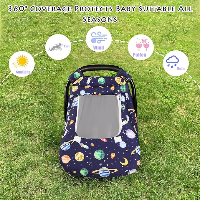 Baby Carseat Cover Winter, Pea Pod Infant Car Seat Covers Canopy for Newborn with 2 Layers Windows of Breathable Mesh/Fabric, Lightweight Polyester/Minky Dot Backing, Snug Fit Most Baby Car Seat-BubblyBeeBaby