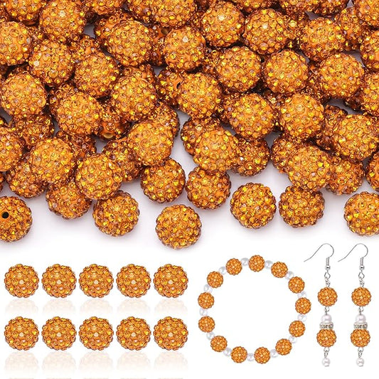105pcs 10mm Rhinestone Beads for Jewelry Making, Golden Shiny Round Disco Ball Beads Bulk, Sparkle Crystal Clay Christmas for Bracelet Baseball Necklace Earring Crafting and DIY-BubblyBeeBaby