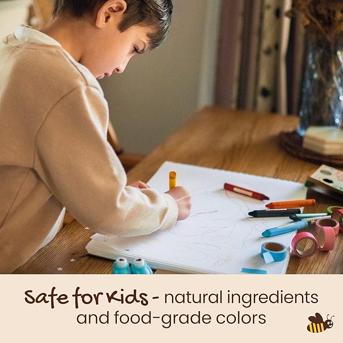 Honeysticks Jumbo Crayons (8 Pack) - Non Toxic Crayons - 100% Pure Beeswax and Food Grade Colors - 8 Bright Colors - Large, Easy to Hold and Use - Preschool Art Supplies for Toddlers/Kids 3-5, 4-8-BubblyBeeBaby
