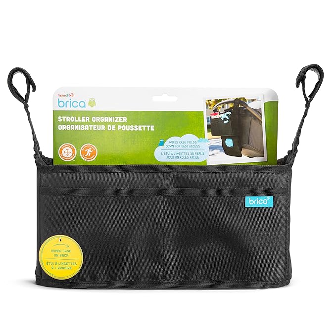 Munchkin® Brica® Stroller Organizer Bag - Universal Fit with Cup Holders and Wipes Case, Fits UPPAbaby, Evenflo, BabyTrend and more, Black-BubblyBeeBaby
