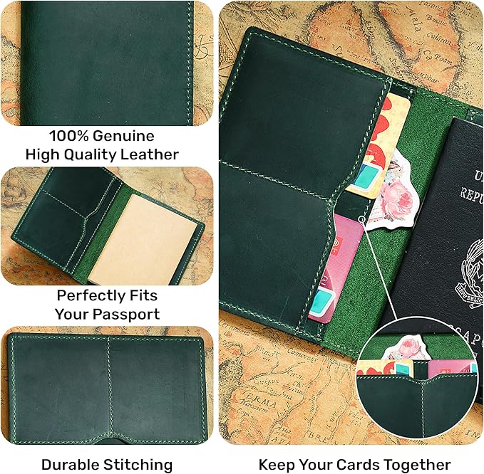HIFA Leather Passport Holder, Handmade Passport Cover with Card and Ticket Slot - Genuine Leather, Elegant Design, Easy Access - Passport Case, Passport Wallet, Passport Holder-BubblyBeeBaby