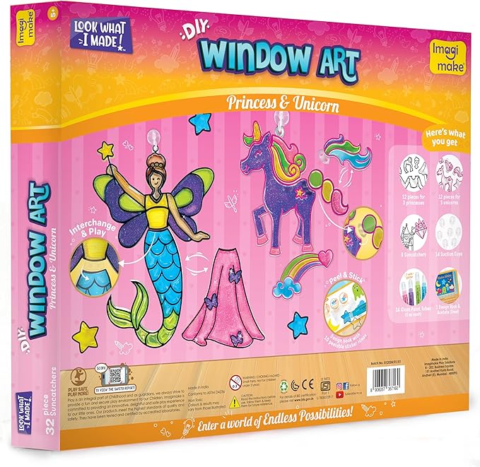 Imagimake Window Art Princess & Unicorn | Suncatcher Kit | Unicorn Toys for Girls Age 5-8 | Craft Kits for Ages 8-12 | Gifts for 5 Year Old Girls | Princess Toys-BubblyBeeBaby