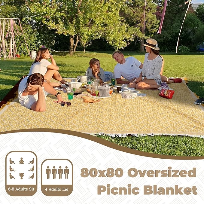 2 in 1 Extra Large 80"* 80" Rug Picnic Waterproof Outdoor Beach Blanket Foldable Camping Mat Car Travel Necessities Mountaineering Essentials Camper Accessories Backpacking Gear Trip Supplies-BubblyBeeBaby