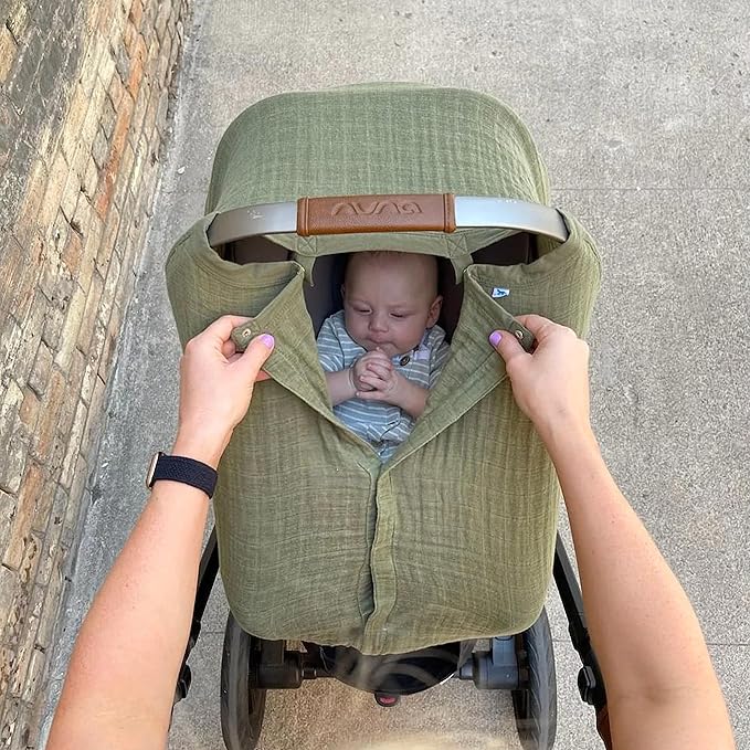 Little Unicorn Breathable Car Seat Canopy | Magnetic Closure Cover & Universal Fit | Protection & Privacy for Baby (Fern)-BubblyBeeBaby