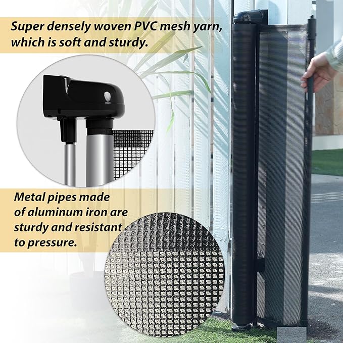 200" Retractable Baby Gates Extra Wide for Large Opening, 41" Extra Tall Retractable Dog Gate Pet Gates, Long Child Safety Mesh Gate with Fiberglass Rods for Stairs, Doorways, Hallways, Indoor/Outdoor-BubblyBeeBaby