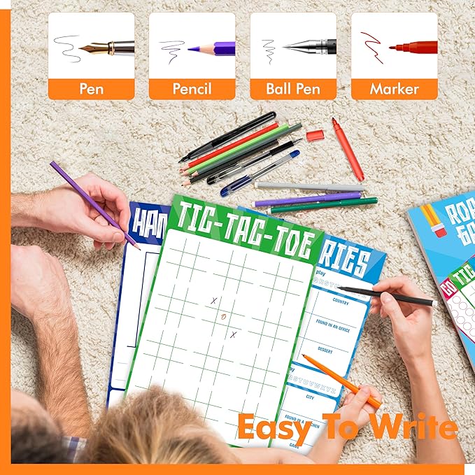 2 Pack Road Trip Game Pads, 10 Games (Categories, Dot & Boxes, Tic-tac-Toe, Scavenger Hunt Bingo), Pen Pencil Paper Game, Plane Trip/Car Travel/Getaway Activity Pad for Kid, Adult-BubblyBeeBaby