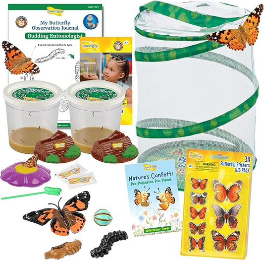 Insect Lore Butterfly Garden Kit with Live Caterpillars – Grow 10 Painted Lady Butterflies - STEM Learning Activity, Habitat with Journal, Stickers, Seeds & Figurines - As Seen on TV-BubblyBeeBaby