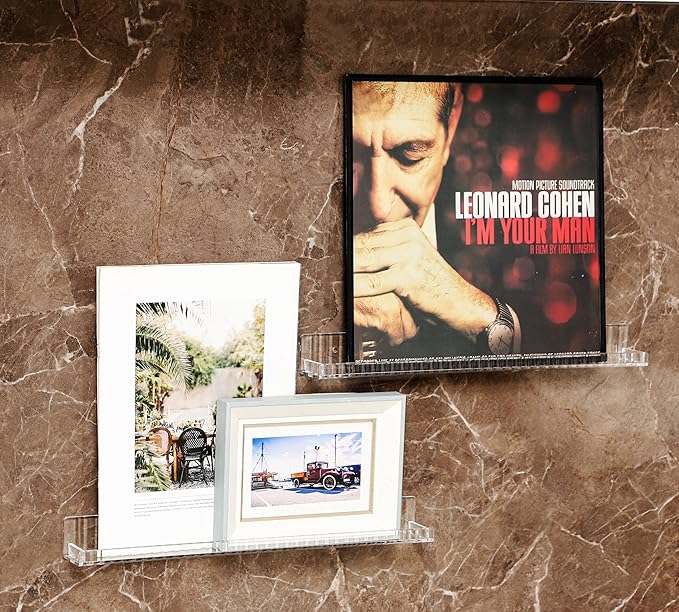 IEEK Floating Book Shelf for Wall,4 PCS Clear Acrylic Wall Bookshelf for Kids Room,Vertical Stripes Display Shelf with Removable Anti-Slip End Inserts for Bedroom Living Room Nursery Decor and Storage-BubblyBeeBaby