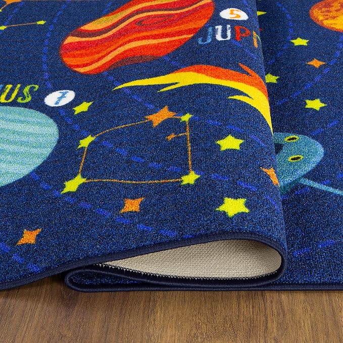 KC Cubs 3x5 Outer Space Solar System Toy Car Road Rug – Educational Play Mat Carpet for Kids, Toddlers, Nursery, Classroom, Playroom, Baby Daycare-BubblyBeeBaby