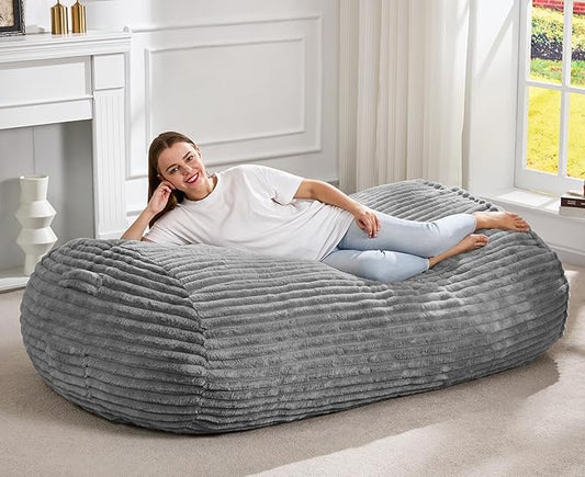 Hobestluk 5FT Bean Bag Chairs Adult Bean Bag with Portable Handle Comfy Large Bean Bag Lounge Chair with Removable Cover for Living Room Bedroom (Stripe Grey, 5FT)-BubblyBeeBaby