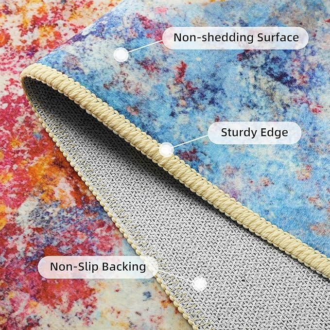 Kelarea Living Room Rug, 5x7 Modern Abstract Washable Rugs, Colorful Non Slip Low Pile Carpet, Stain Resistant Rugs for Bedroom, Dining Room, Nursery, Home Office-BubblyBeeBaby