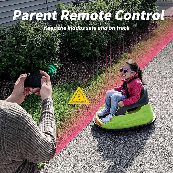 12V Kids Bumper Car, Electric Baby Bumper Car for Toddlers with Remote Control, 3 Speeds - Green-BubblyBeeBaby