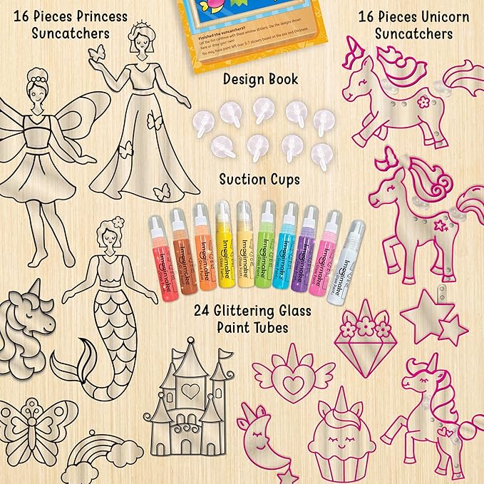 Imagimake Window Art Princess & Unicorn | Suncatcher Kit | Unicorn Toys for Girls Age 5-8 | Craft Kits for Ages 8-12 | Gifts for 5 Year Old Girls | Princess Toys-BubblyBeeBaby