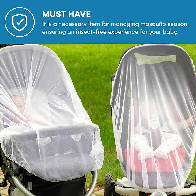 Enovoe Mosquito Net for Stroller and Baby Crib - Durable Mesh Bug Net Cover with Elastic Edge - Fits Strollers, Bassinets, Playards, and Mini Cribs - Travel Essential for Newborns - 63x64-Inch (White)-BubblyBeeBaby