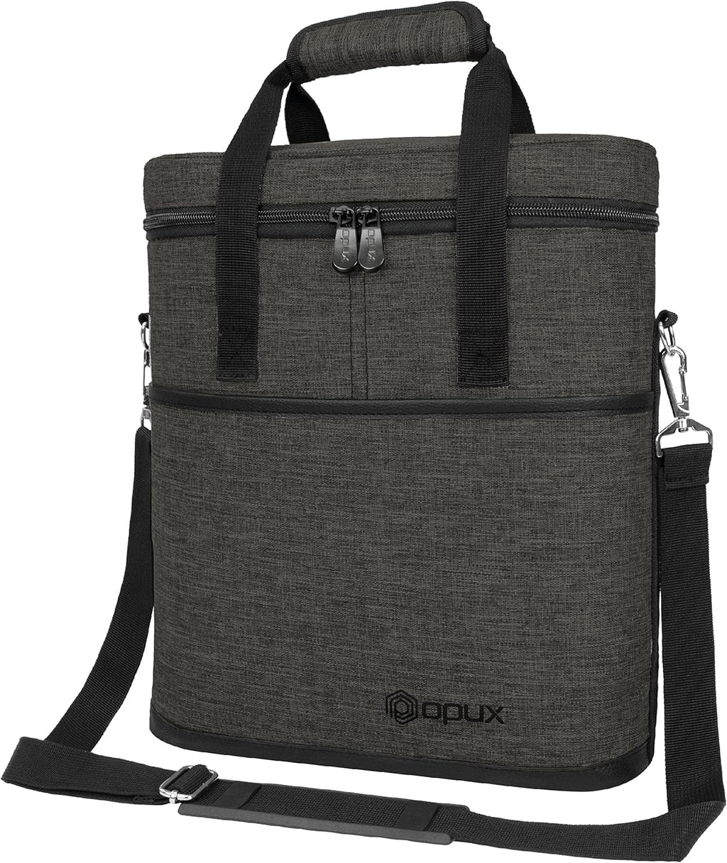 opux 3 Bottle Wine Carrier Tote, Insulated Leakproof Wine Cooler Bag, Wine Travel Bag for Picnic BYOB Beach, Portable Wine Bottle Carrying Case, Gift for Wine Lover Women Men Christmas, Charcoal Grey