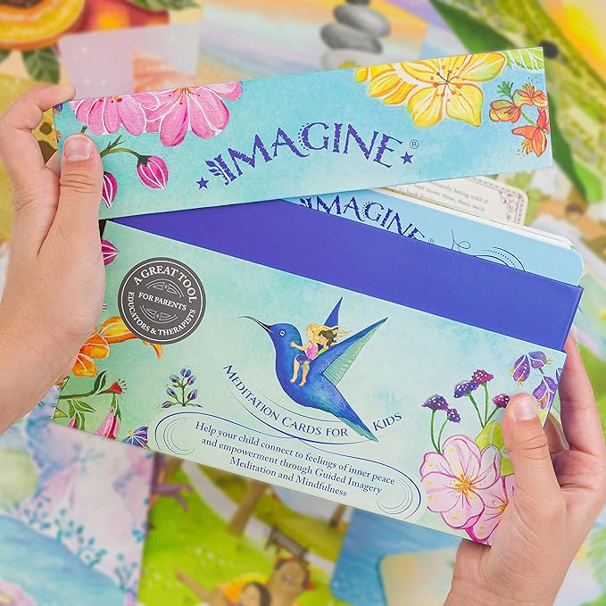 Imagine Meditation Cards for Kids - Award-Winning Mindfulness kit of XL Cards with Calming Guided Meditations for Empowerment, Focus and Relaxation. Great for Parents, Teachers and Therapists.-BubblyBeeBaby