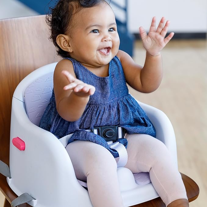 Infantino Music & Lights 3-in-1 Discovery Seat & Booster, Toddler Booster Seat for Dining Table or Kitchen Chair, Baby Activity Center & Snack Tray, Lavender-BubblyBeeBaby