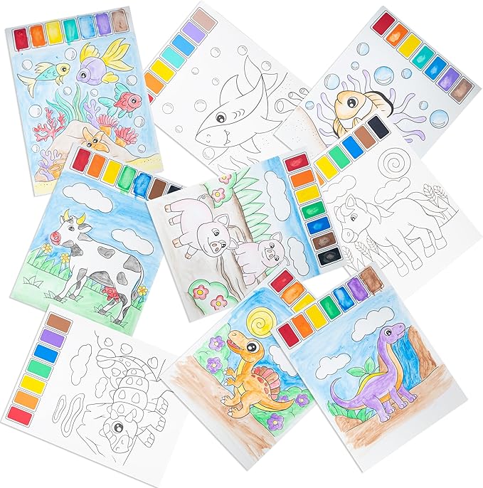Imagination Works® Paint with Water Books for Kids, 3 Pack | Watercolor Coloring Book Set for Toddler Activities | Spillproof Kids Paint Palettes on Each Page | Travel Toys | Dinosaurs, Farm & Sea-BubblyBeeBaby