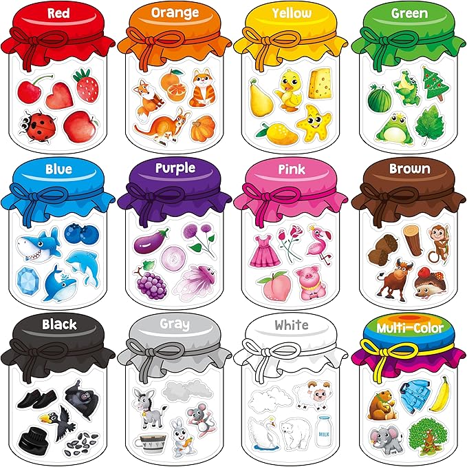 12 Pieces Magnetic Color Sorting Toys, 60 Color Magnets Educational Refrigerator Whiteboard for Baby Toddlers Kids Magnets-BubblyBeeBaby