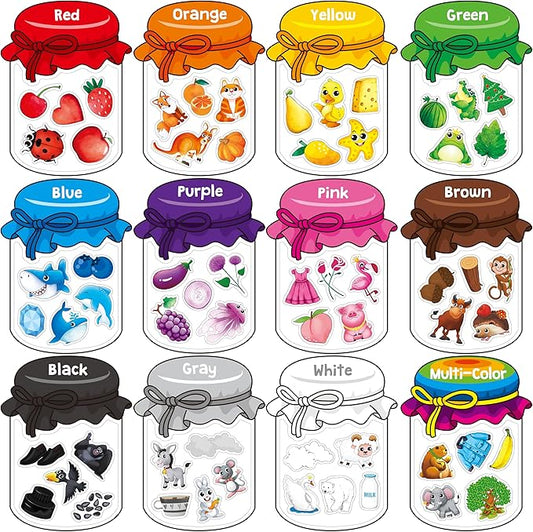 12 Pieces Magnetic Color Sorting Toys, 60 Color Magnets Educational Refrigerator Whiteboard for Baby Toddlers Kids Magnets-BubblyBeeBaby