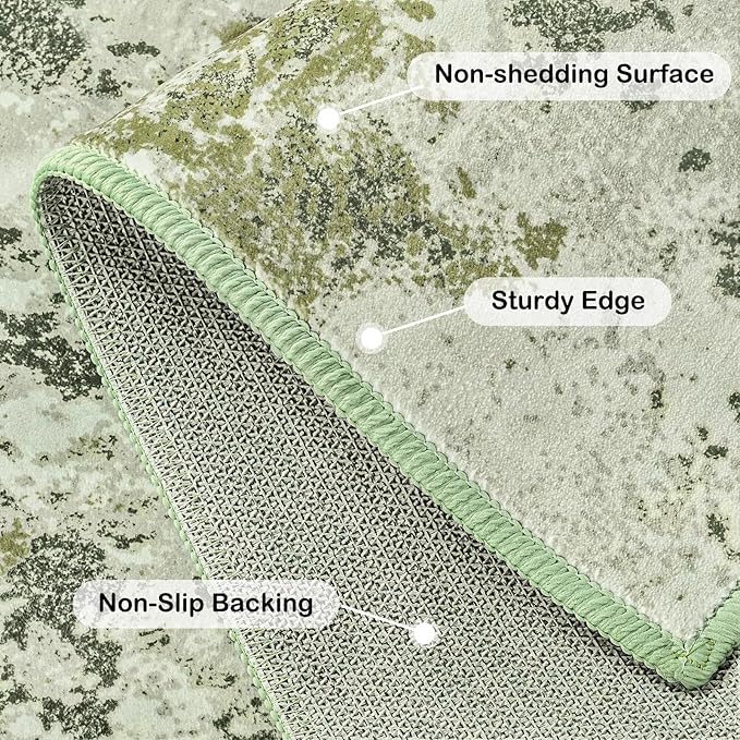 Kelarea 4x6 Rug for Living Room, Green Washable Non-Slip Rugs, Low Pile Soft Modern Abstract Carpet for Bedroom, Kitchen, Dining Room, Classroom, Dorm, Nursery, Home Office-BubblyBeeBaby