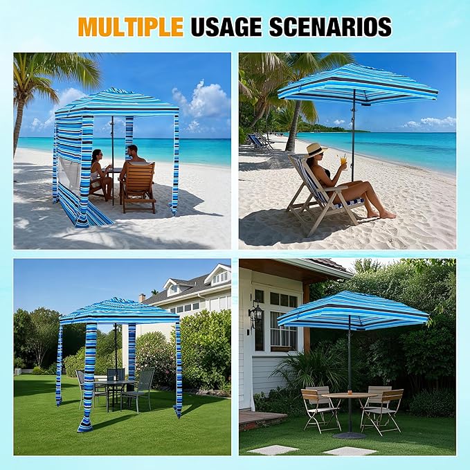 HOMEDEMO Beach Canopy UPF 50+, 6'×6', Easy Set up and Take Down Tent with Sand Pockets, Side Wall Shade Wind Waterproof for Kids, Family & Friends-BubblyBeeBaby