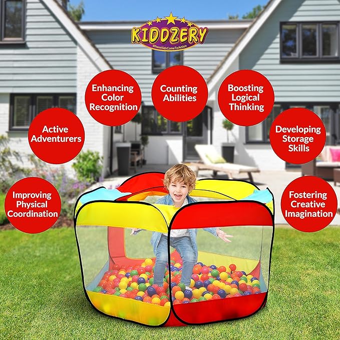 Kids Ball Pit Pop Up Large Tent for Toddlers - Indoor & Outdoor Gift Toys for Infants Girls & Boys, Baby Playpen with Zipper Storage Bag, BallPit Balls Not Included-BubblyBeeBaby
