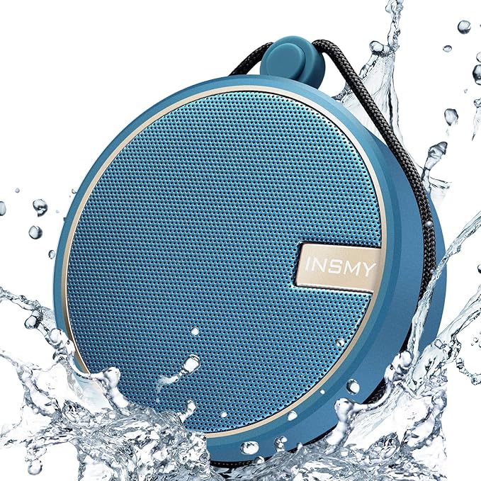 INSMY C12 IPX7 Waterproof Shower Bluetooth Speaker, Portable Small Speaker, Speakers Bluetooth Wireless Loud Clear Sound Support TF CSuard ction Cup for Outdoor Kayak Canoe Beach Gift (Navy)-BubblyBeeBaby