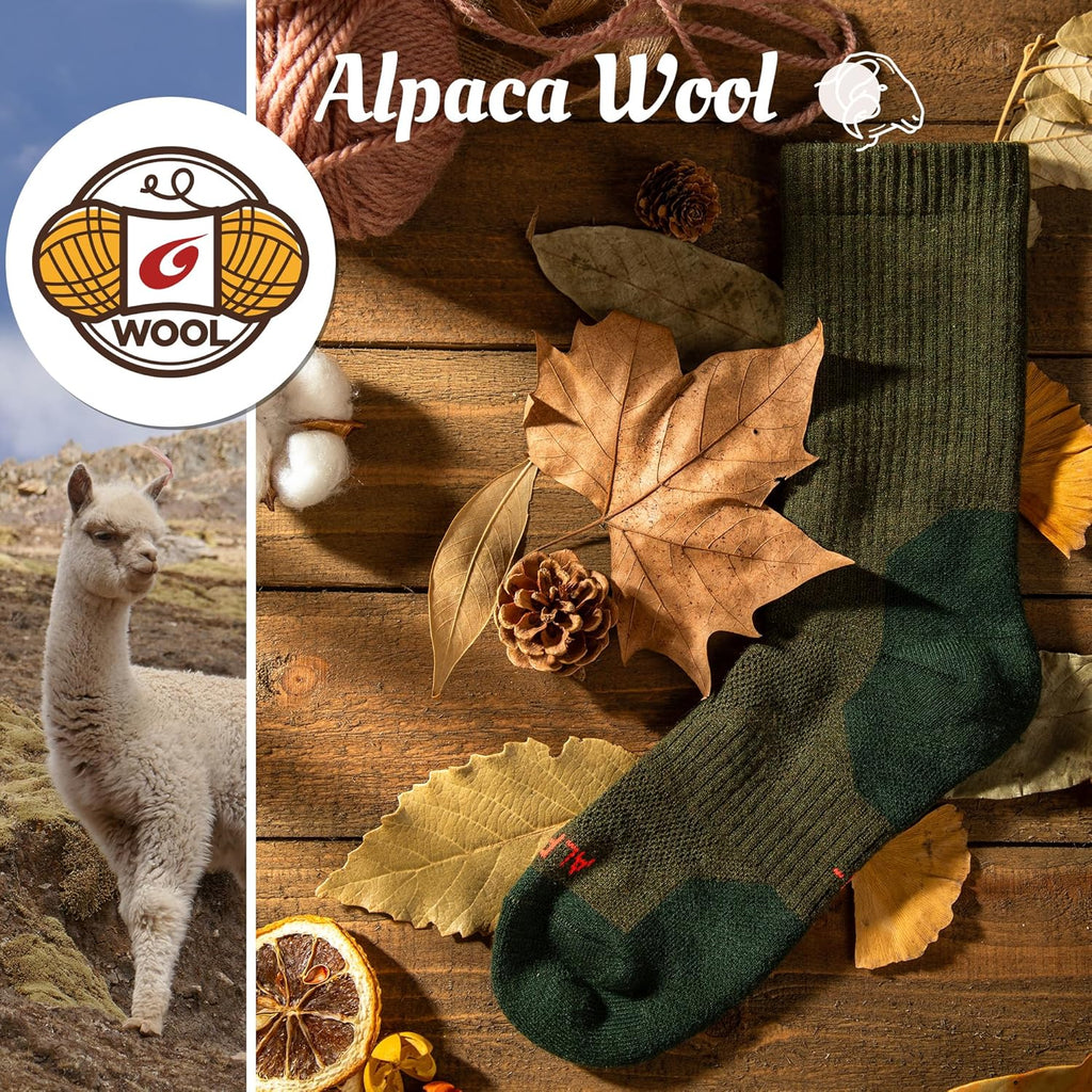Alpaca Wool Hunting Socks 2 pairs for Men Women, Thermal Warm Compression Thick Winter Cushioned Hiking Boot Moisture Wicking
