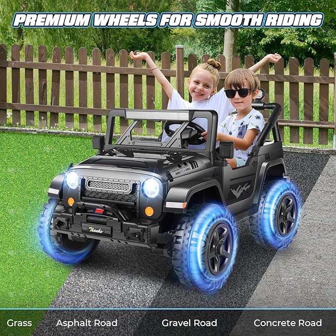 Hikole 24V 4x4 Ride on Toys for Big Kids - 4WD/2WD Switchable 2 Seater Battery Car with Remote Control, 4x200W Motors, 5 Mph Max Speed, Music, Electric Car for Boys Girls, Black-BubblyBeeBaby