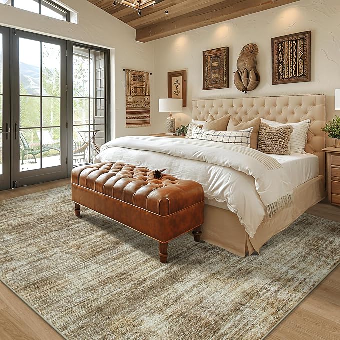 10x14 Area Rugs for Living Room: Soft Abstract Large Area Rug Non-Shedding Anti-Skid Stain Resistant Indoor Floor Modern Washable Rugs for Bedroom Dining Room Nursery Farmhouse Home Office-Brown-BubblyBeeBaby