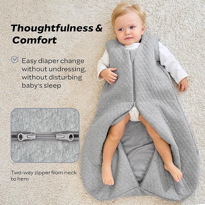 JELLYMONI Baby Sleep Sack TOG 2.5, 12-18 Months Winter Baby Wearable Blanket, 100% Cotton Infant Sleeping Sack 2-Way Zipper Warm Quilted Sleepsack-BubblyBeeBaby