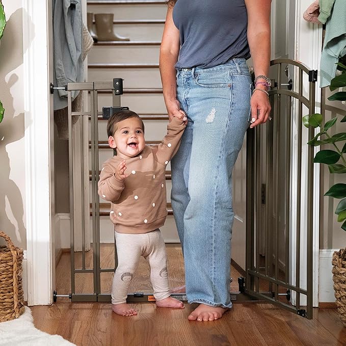 Ingenuity Decorative Extra Tall Baby Gate & Dog Gate, 28.5"-48" Wide, 36" Tall, Hardware or Pressure Mounted, Install on Top or Bottom of Stairs, Banister, or Doorway - Bronze-BubblyBeeBaby