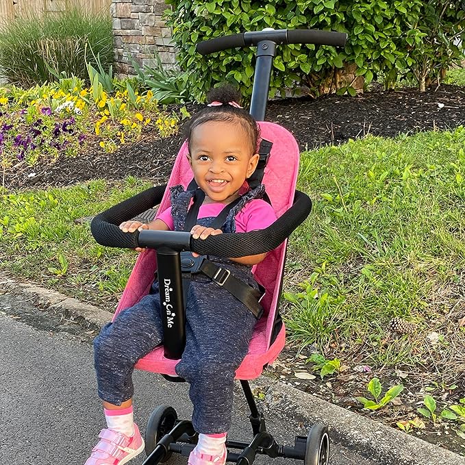 Dream On Me Lightweight and Compact Coast Rider Stroller with One Hand Easy Fold, Adjustable Handles and Soft Ride Wheels, Pink, 365-PINK-BubblyBeeBaby