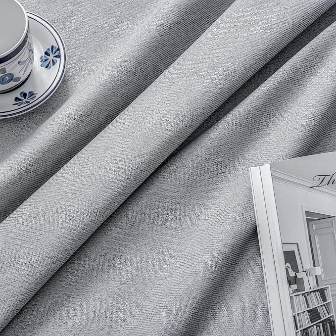 Joydeco Faux Linen Blackout Curtains for Bedroom,Light Grey Blackout Curtains 96 inches Long,100% Blackout Sound Proof Thermal Insulated Window Drapes Luxury Decor（W52xL96 Inch,Light Grey）-BubblyBeeBaby
